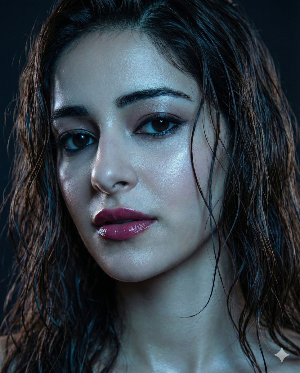 AI Portrait Prompt for Moody, Wet Hair Photo with Deep Pink Lipstick