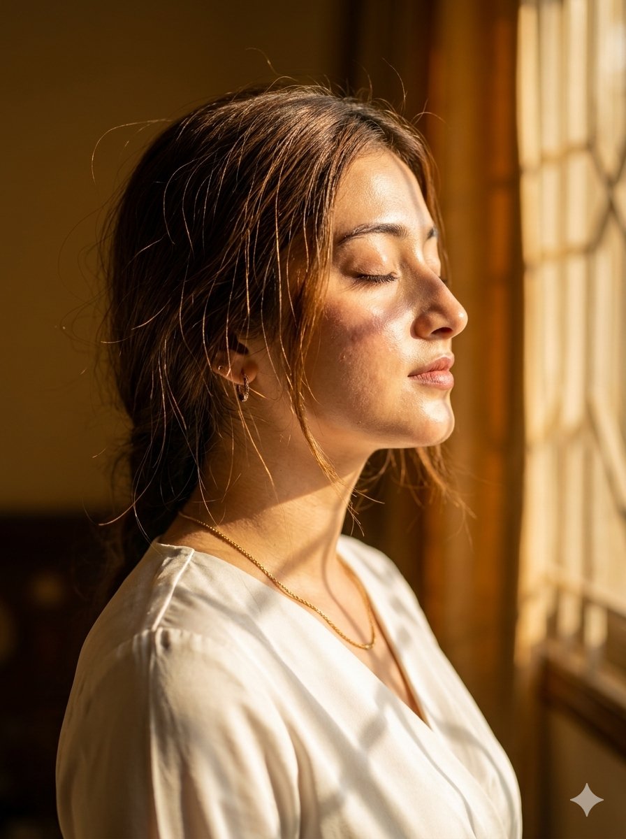 AI Portrait Prompt for Ultra-Realistic Female Profile in Warm Lighting