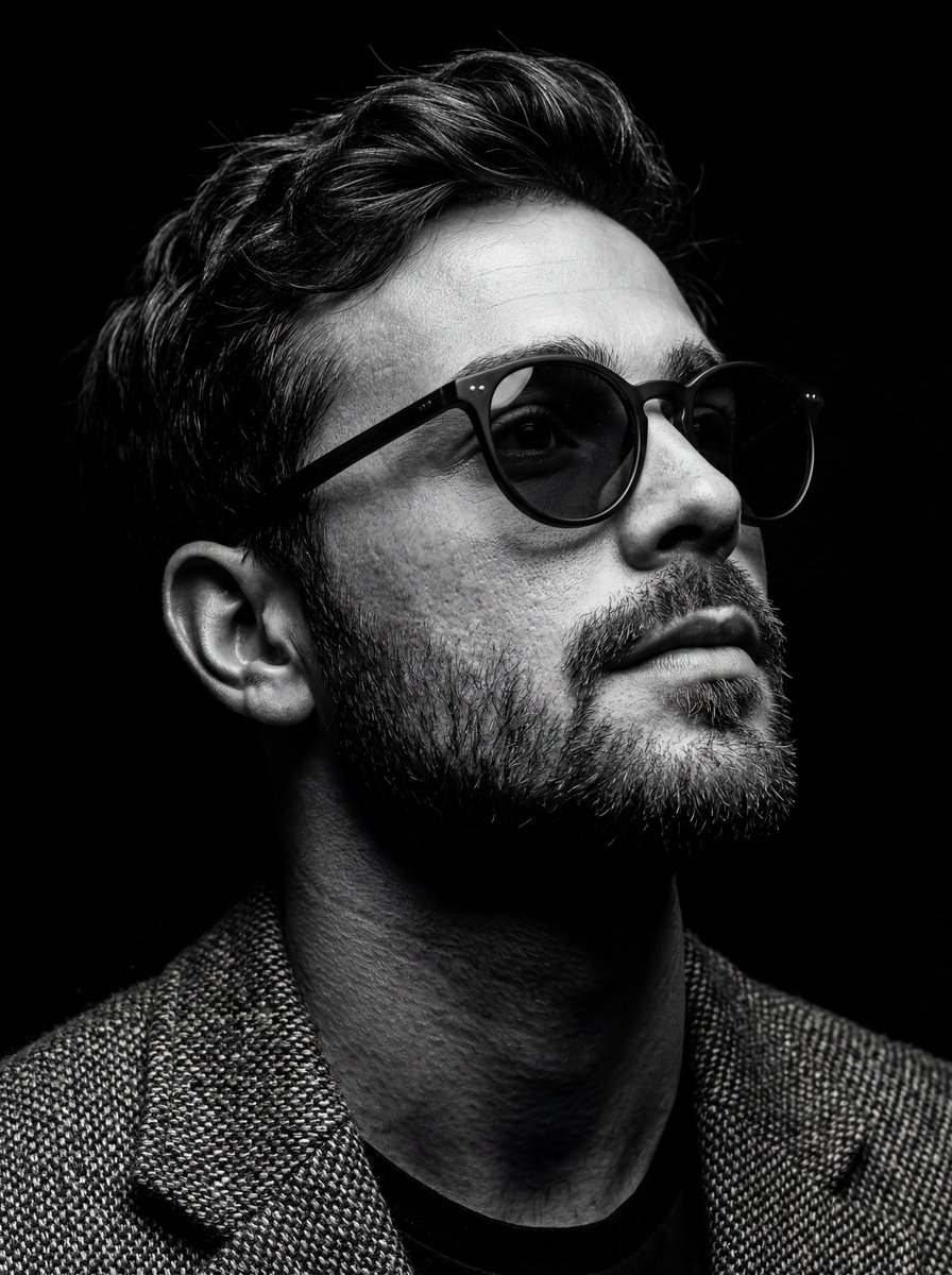 AI Portrait Prompt: High-contrast Black & White Profile with Texture