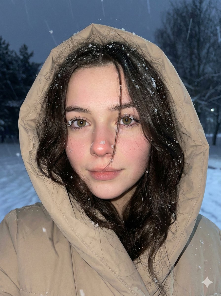 AI Portrait Prompt: Snowy Woman Close-Up