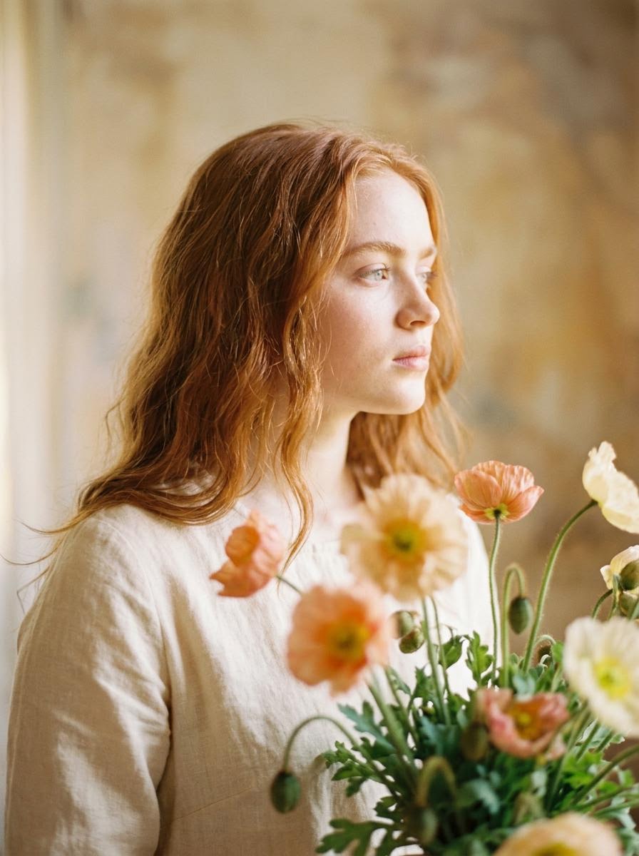 AI Portrait Prompt: Whimsical Florals for Soft Artistic Portrait