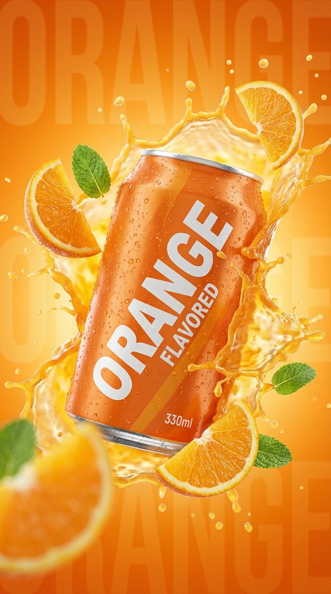 AI Product Photography Prompt: Realistic Orange Soda Splash