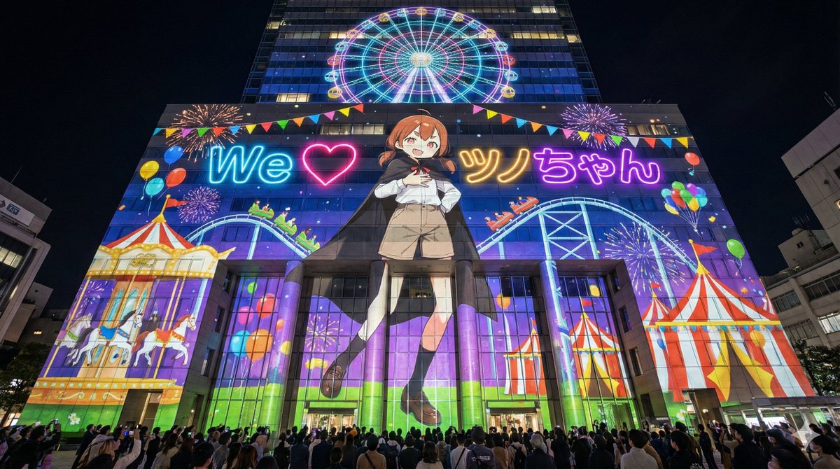 AI Prompt: Cityscape Character Projection Mapping for Product Marketing Poster