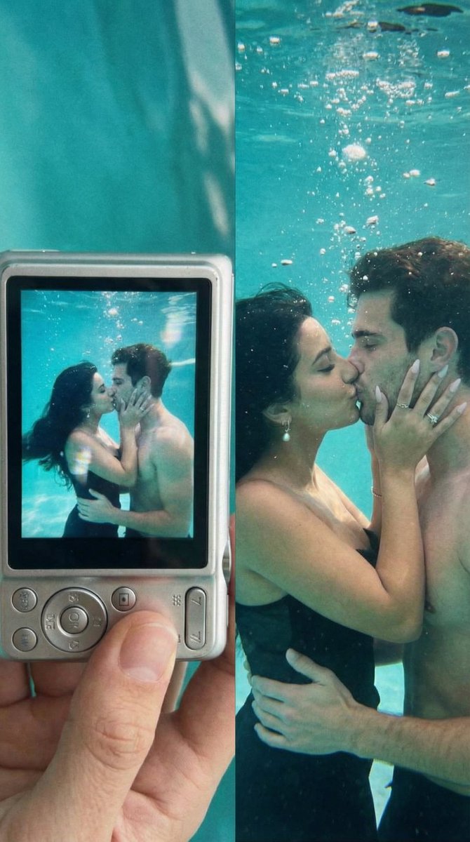 AI Prompt: Create Romantic Underwater Diptych with Vintage Camera and Lo-Fi Effect