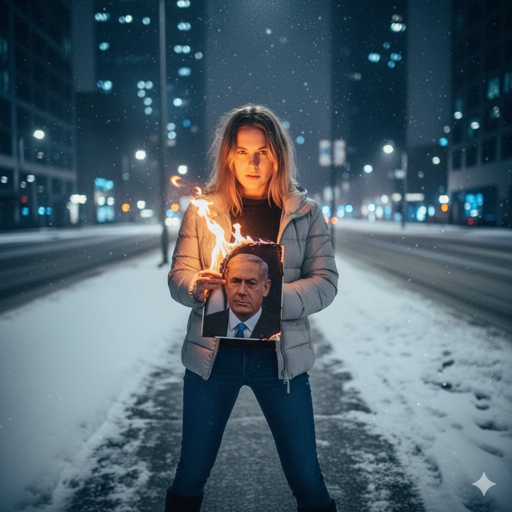 AI Prompt: Defiant Winter City Scene with Photo Burn Delight