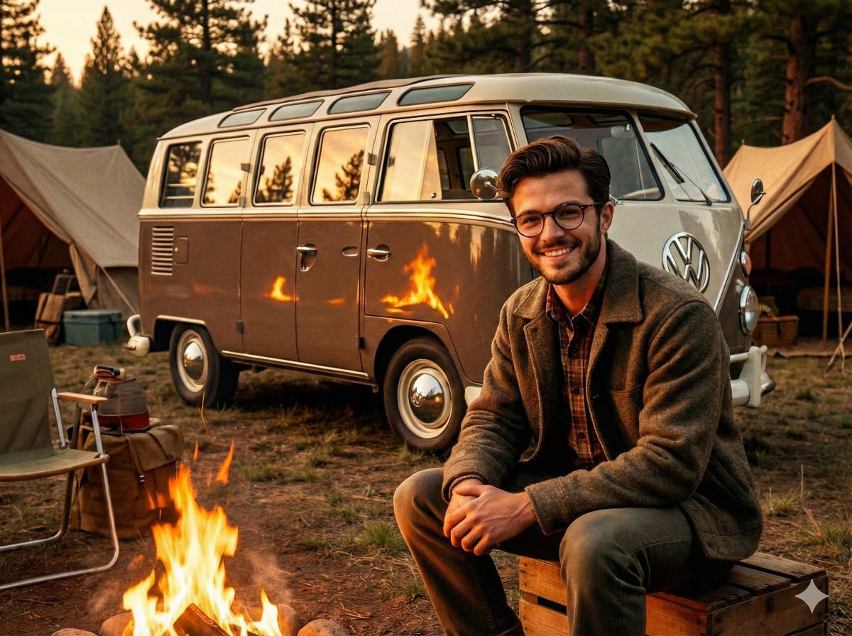 AI Prompt for 1950s Americana VW Samba Bus Landscape Portrait