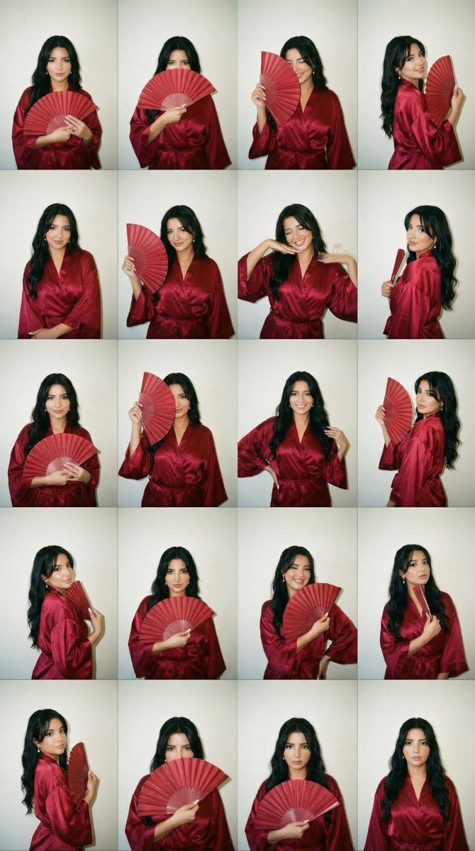 AI Prompt for 2000s Style Photobooth Contact Sheet with Woman in Red Kimono