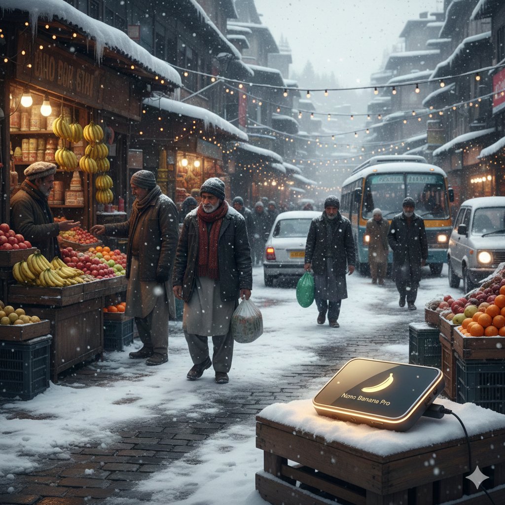AI Prompt for 2K Ultra-Realistic Kashmir Winter Scene with Product Placement