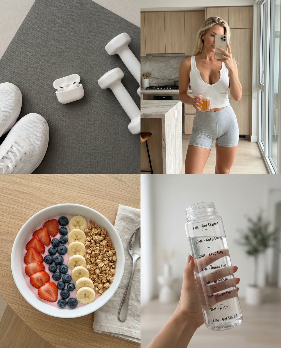 AI Prompt for 2x2 Grid Collage of Minimalist Wellness and Fitness Images