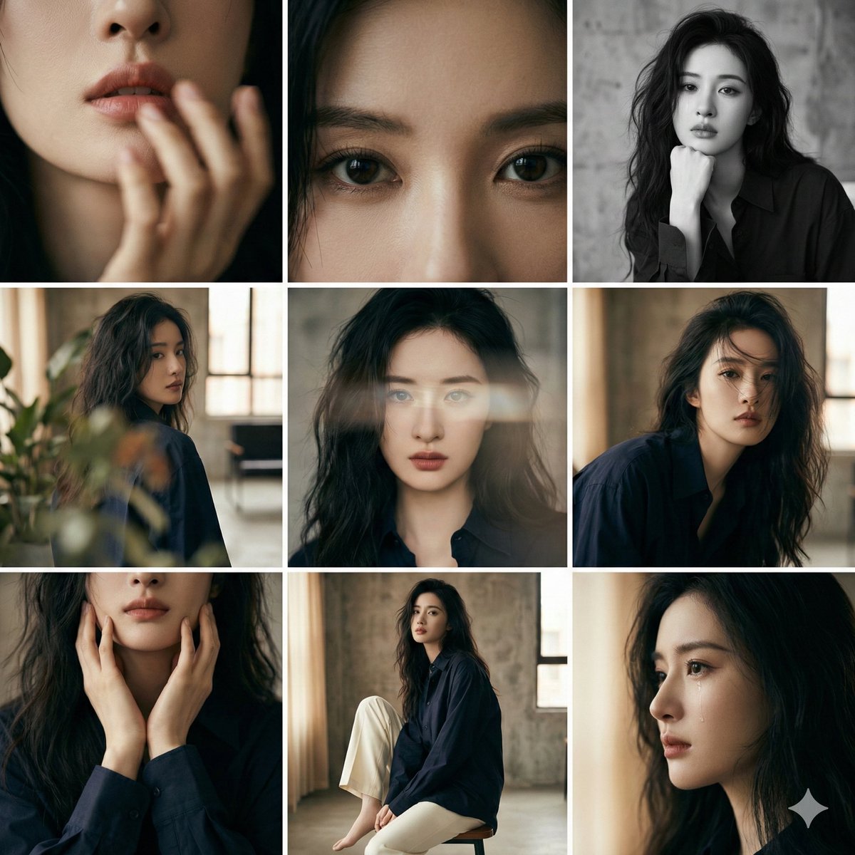 AI Prompt for 3x3 Editorial Photo Collage - Cinematic Portrait Contact Sheet