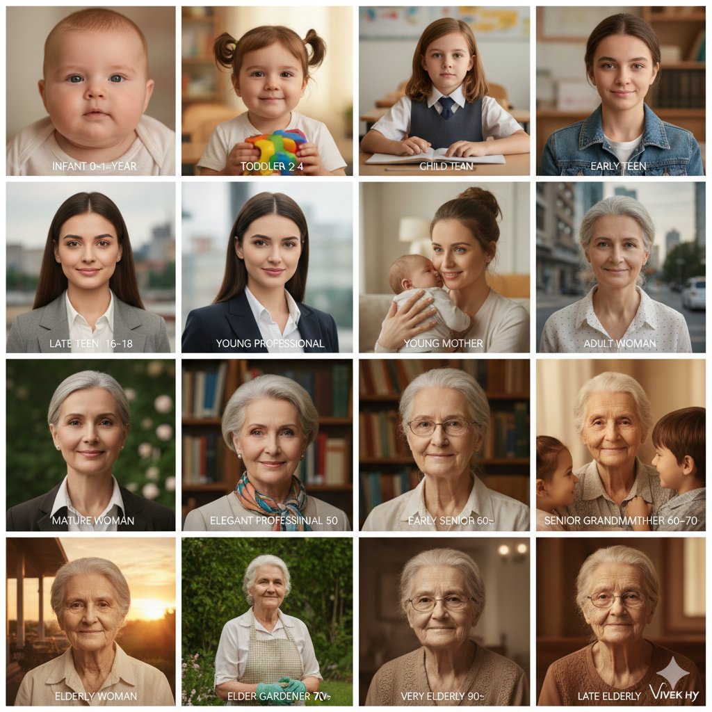 AI Prompt for 8K Age Progression Portrait: Generate a High-Resolution Hyper-Realistic Collage