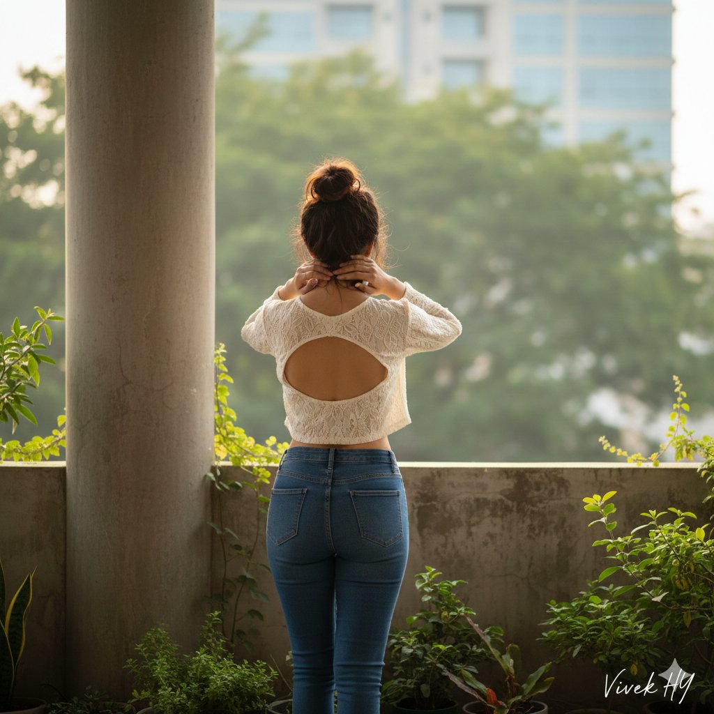 AI Prompt for 8K Cinematic Portrait on Balcony with Greenery