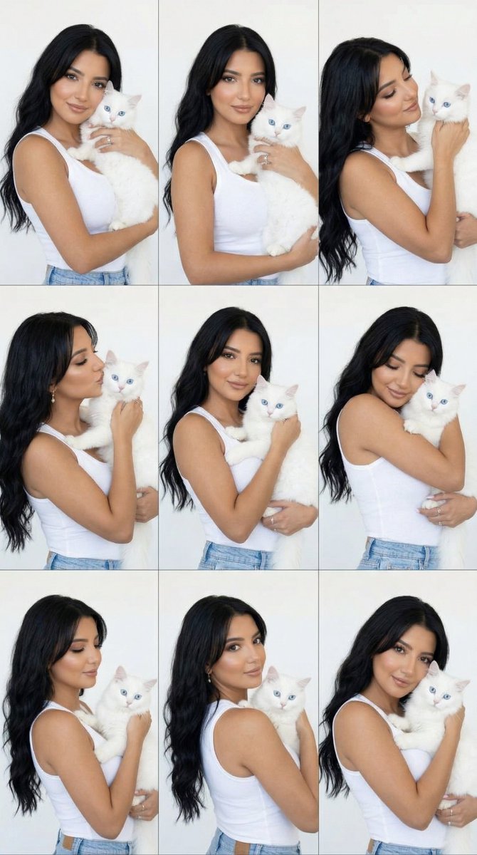 AI Prompt for 9-Panel Portrait Grid with Cat and Minimal Studio Setup