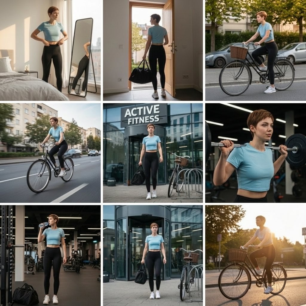 AI Prompt for 9-Photo Cinematic Fitness Journey Collage