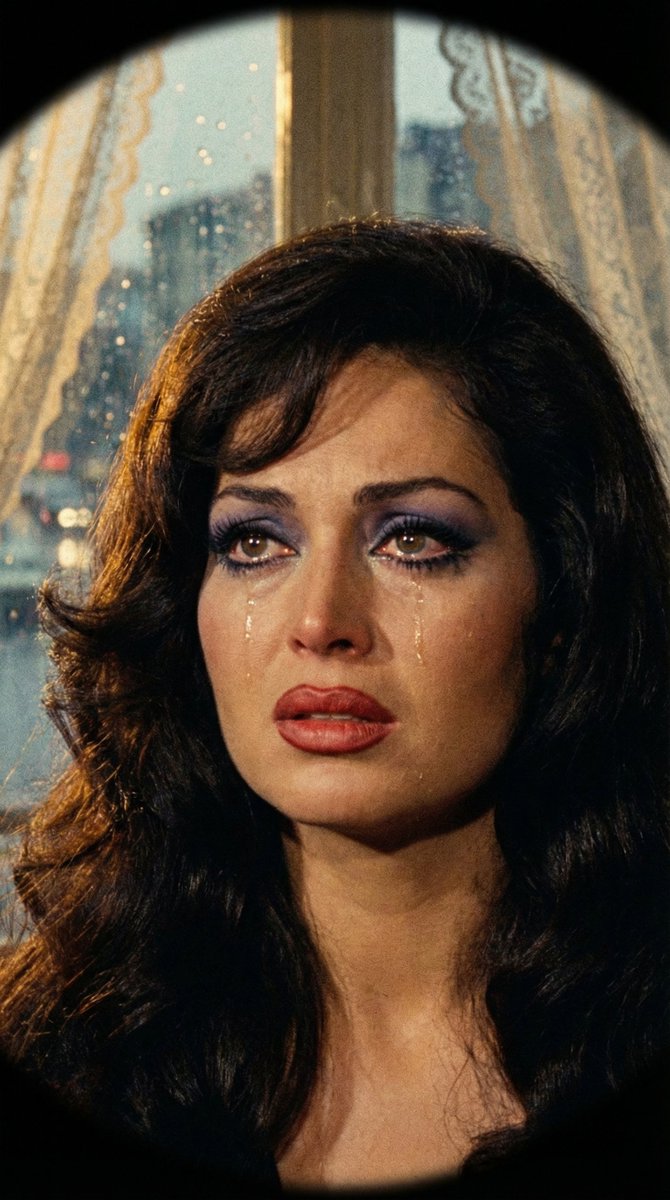AI Prompt for a Cinematic Portrait of Türkan Şoray Crying in 1971 Yeşilçam Style