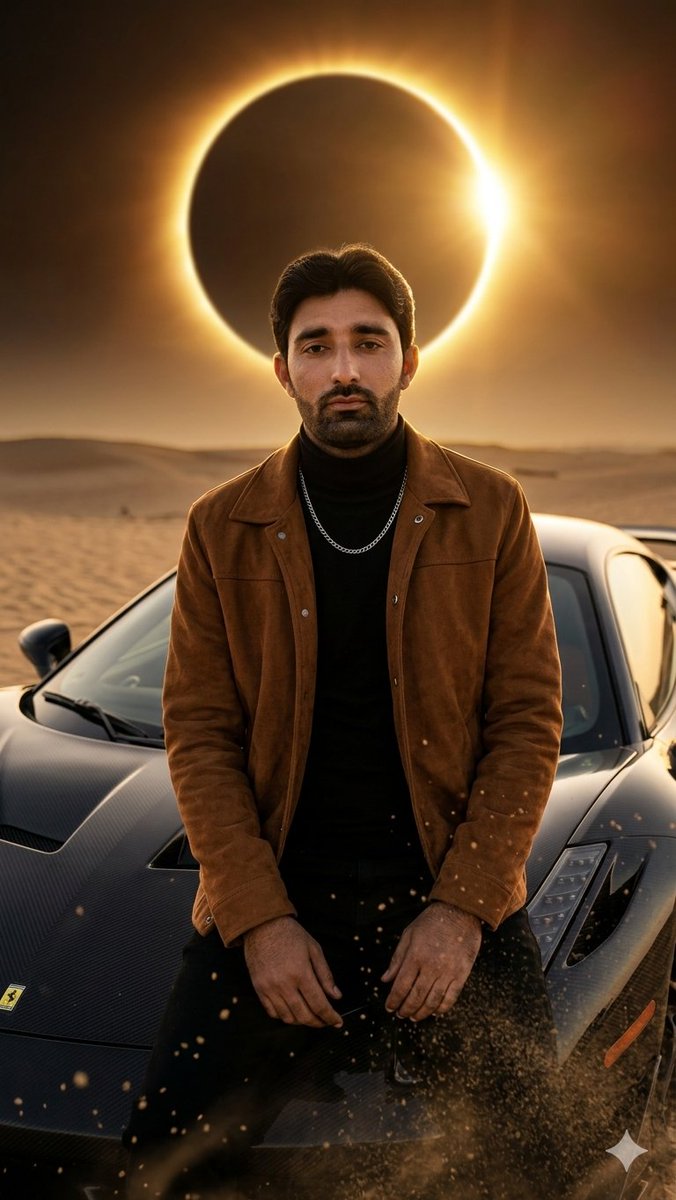 AI Prompt for a Dramatic Desert Sports Car Portrait with Solar Eclipse