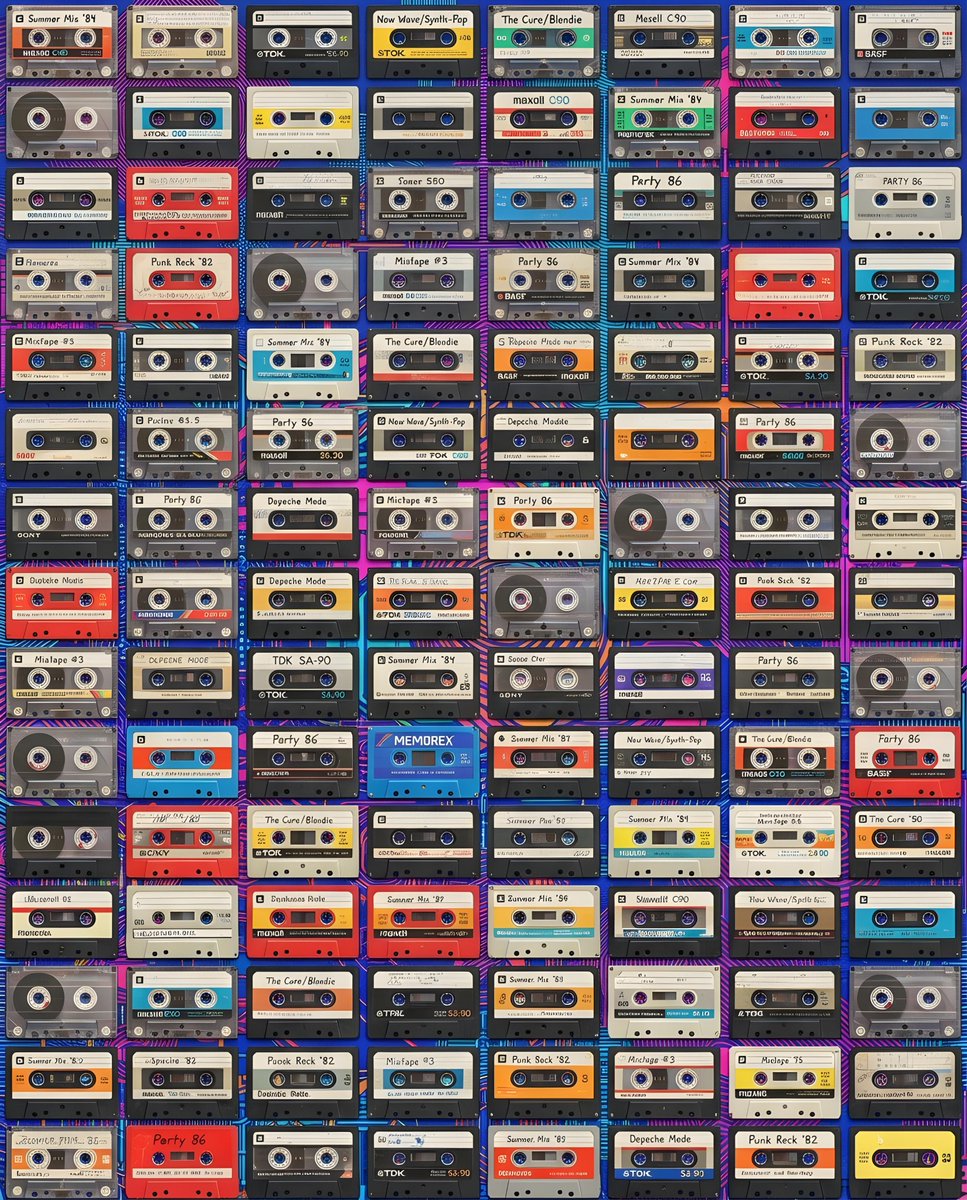 AI Prompt for a Vibrant Vintage Cassette Tape Grid for Social Media