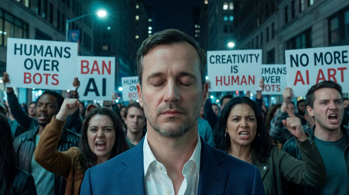 AI Prompt for AI-Generated Image with Anti-AI Protest Scene