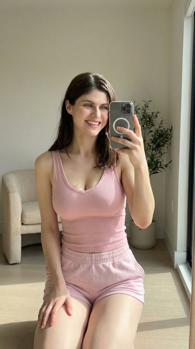 AI Prompt for Alexandra Daddario Mirror Selfie with Casual Outfit