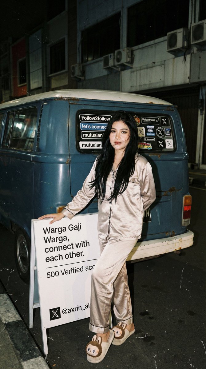 AI Prompt for Analog 35mm Photography - VW Van and Woman at Night