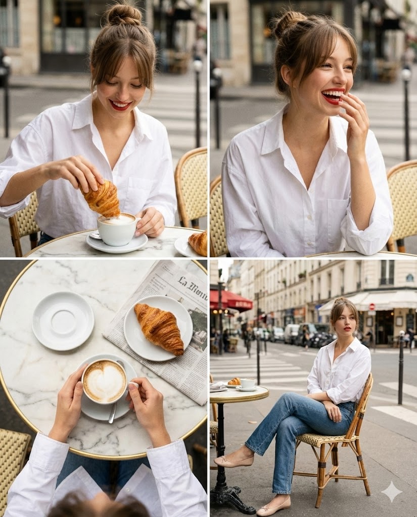 AI Prompt for Authentic Vintage-Style Lifestyle Photoshoot at Parisian Cafe