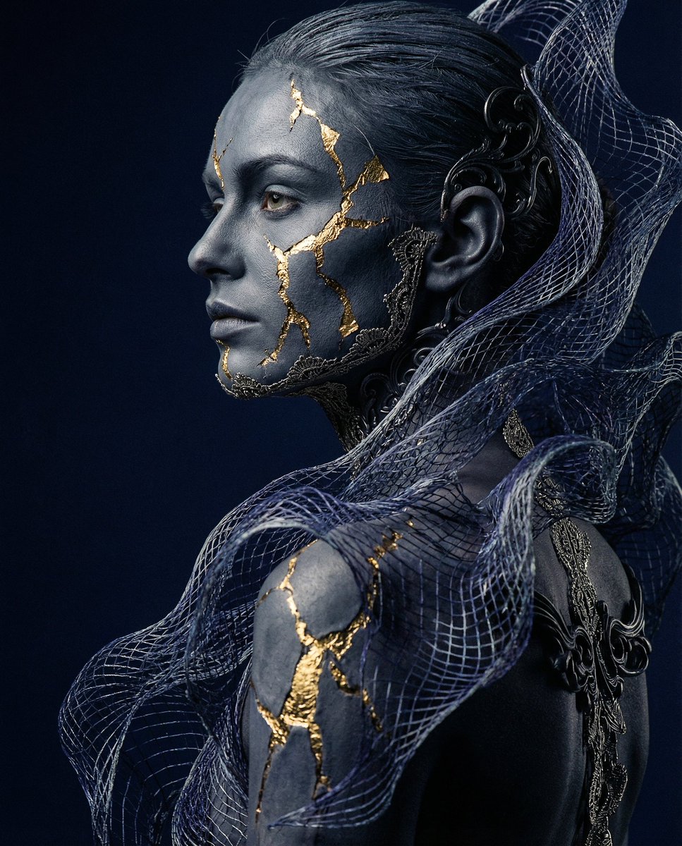 AI Prompt for Avant-Garde Bio-Digital Kintsugi Portrait Generation