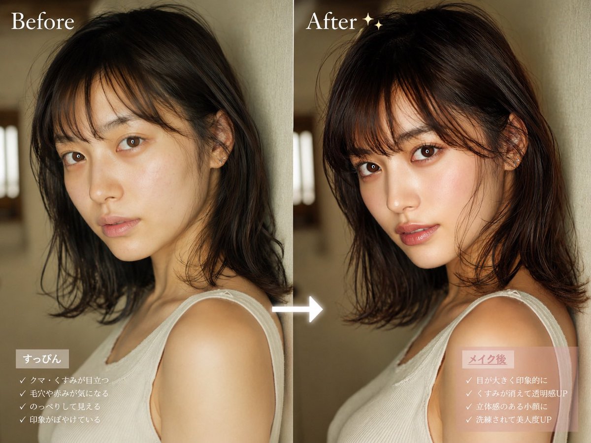 AI Prompt for Before After Makeup Transformation with Japanese Checkboxes