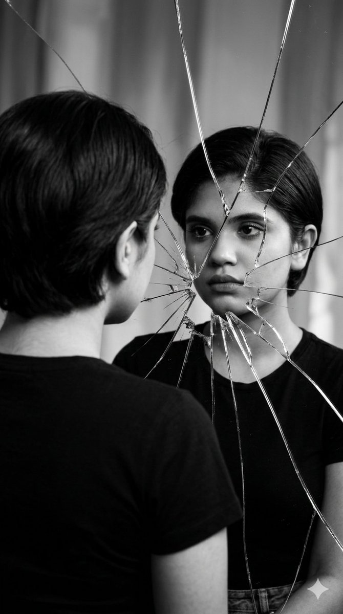 AI Prompt for Black and White Portrait with Broken Mirror Reflection