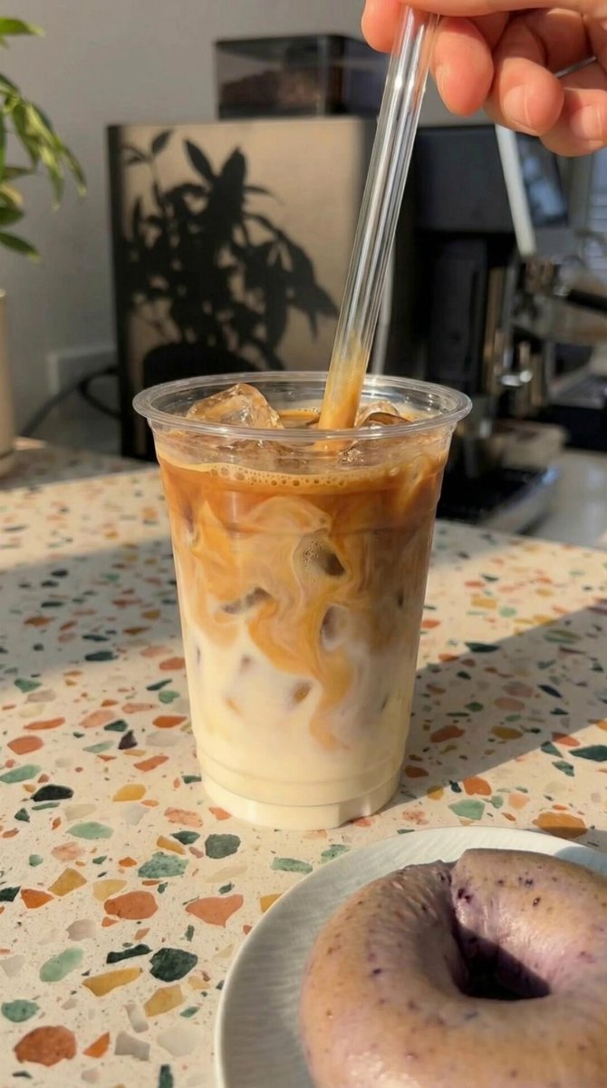AI Prompt for Blueberry Bagel and Iced Coffee Image Generation with Video and Audio Tracks