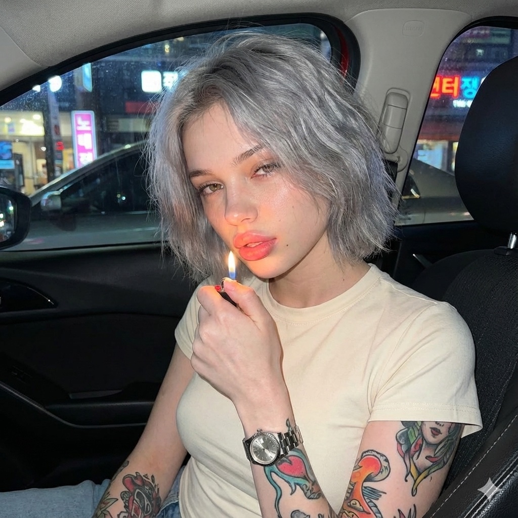 AI Prompt for Candid Night Portrait in a Parked Car - Urban Realism Photo