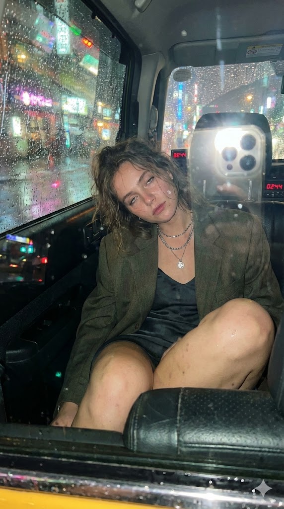 AI Prompt for Candid, Rainy Night Taxi Ride Photography