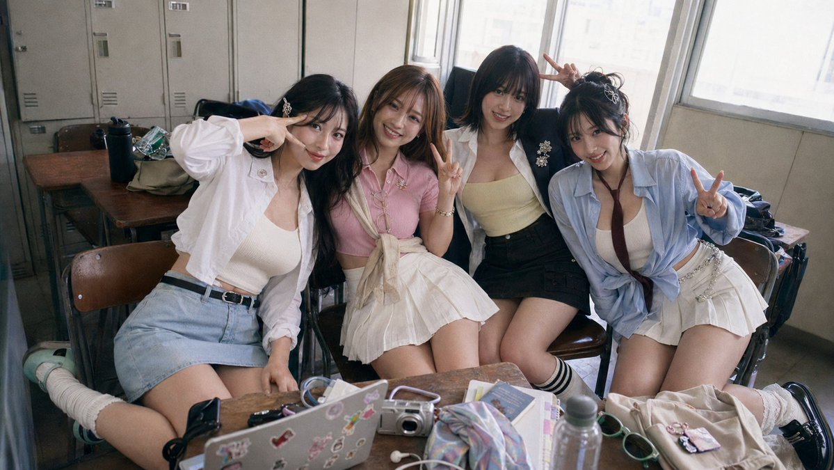 AI Prompt for Casual Group Portrait in Retro Classroom Setting