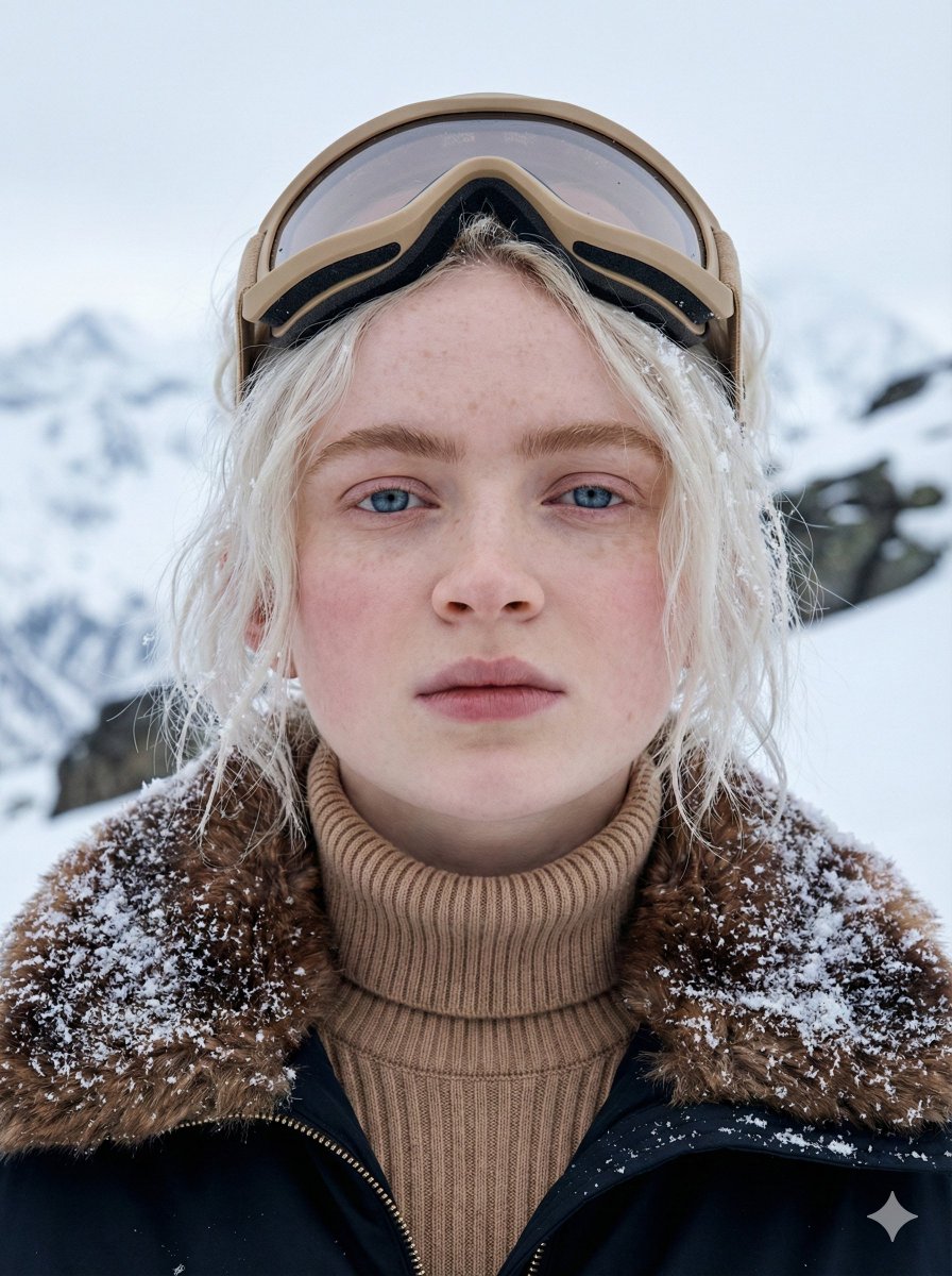 AI Prompt for Cinematic Alpine Portrait with Hyper-Realistic Skin Texture and Moody Lighting