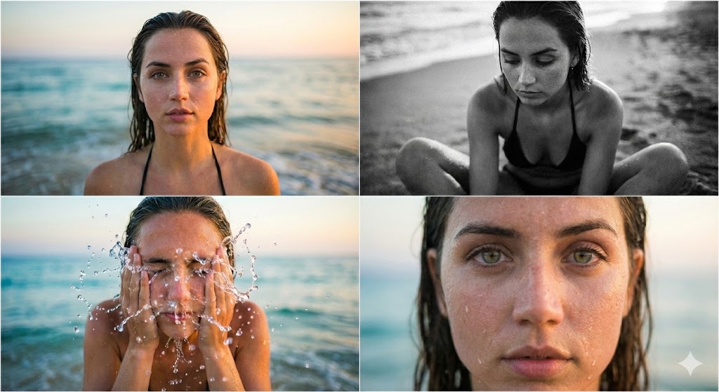 AI Prompt for Cinematic Beach Portrait with Ana de Armas