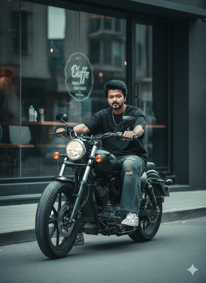 AI Prompt for Cinematic Biker Portrait with Edgy Street Style