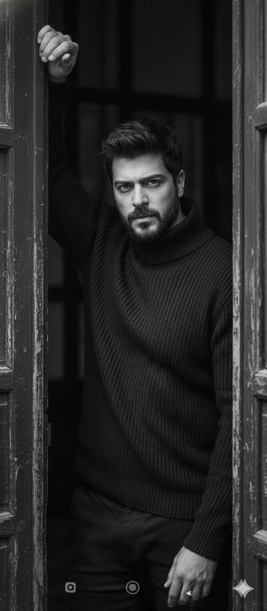AI Prompt for Cinematic Black and White Doorway Portrait with High Contrast