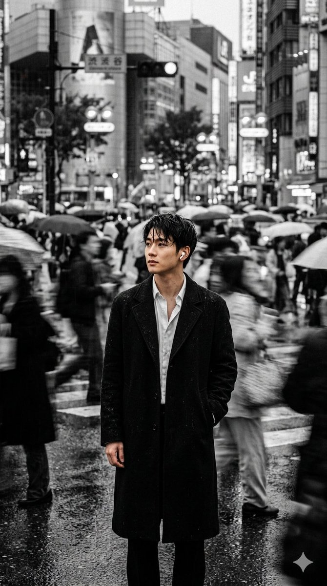 AI Prompt for Cinematic Black and White Street Photography Portrait with Selective Color