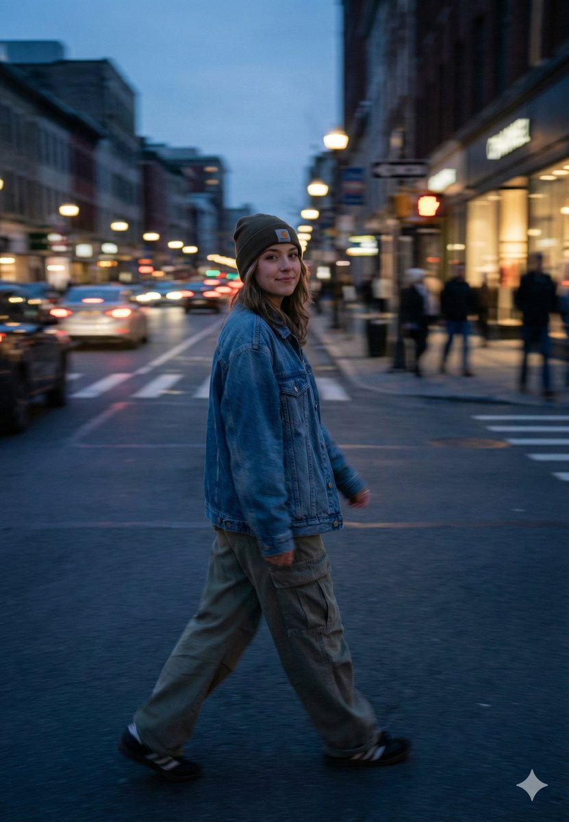AI Prompt for Cinematic Blue Hour Street Portrait Photography