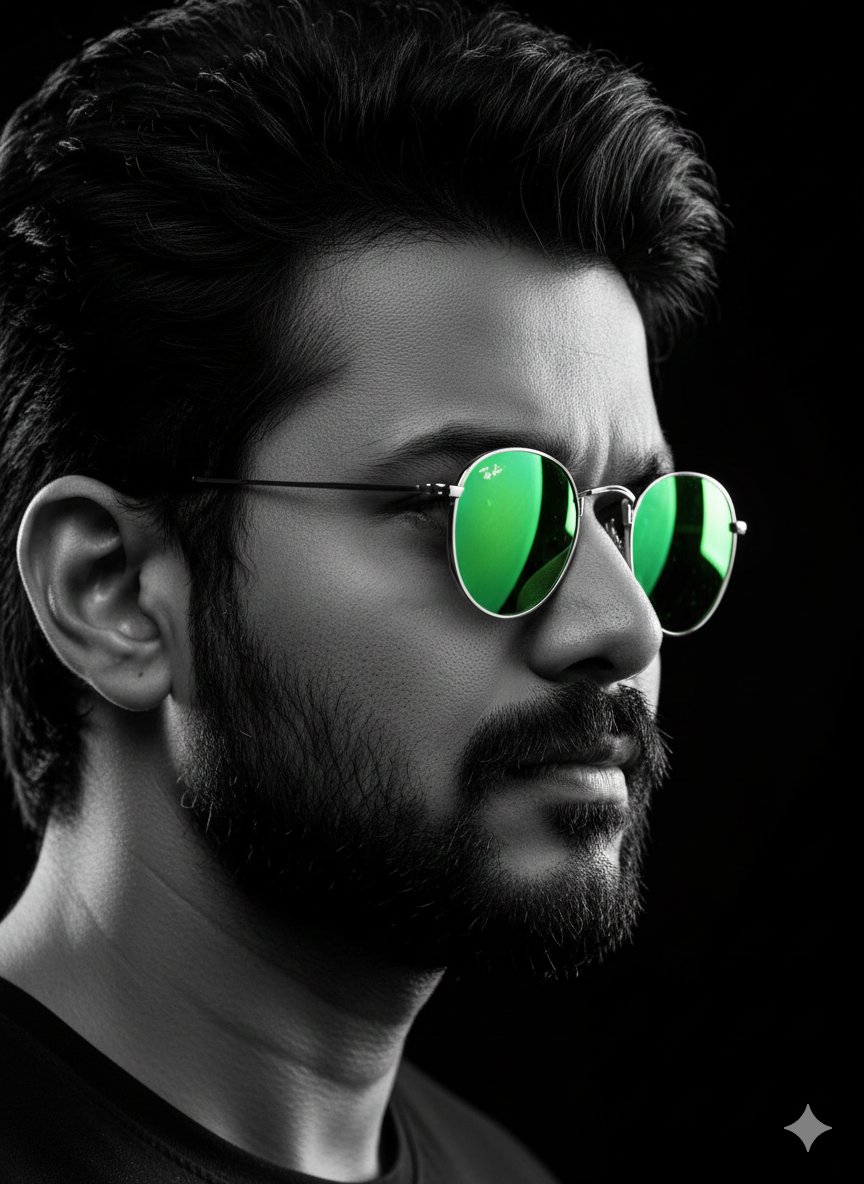 AI Prompt for Cinematic B&W Portrait with Green Accents in 8K Resolution