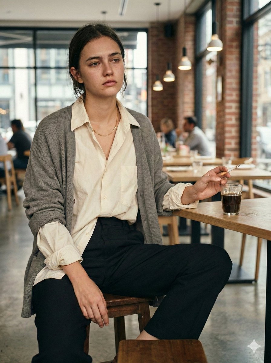 AI Prompt for Cinematic Cafe Portrait: Realistic Urban Young Woman