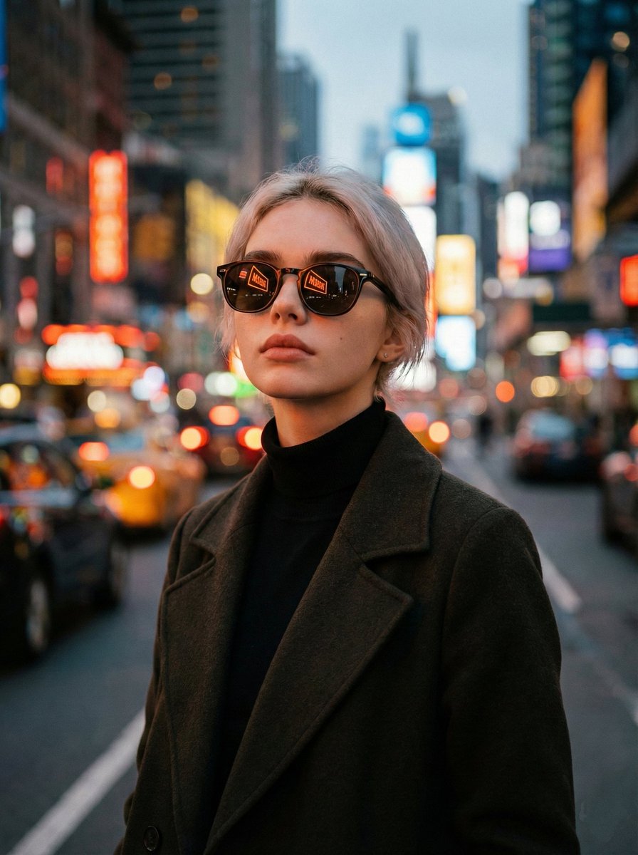 AI Prompt for Cinematic City Portrait with Neon Reflections