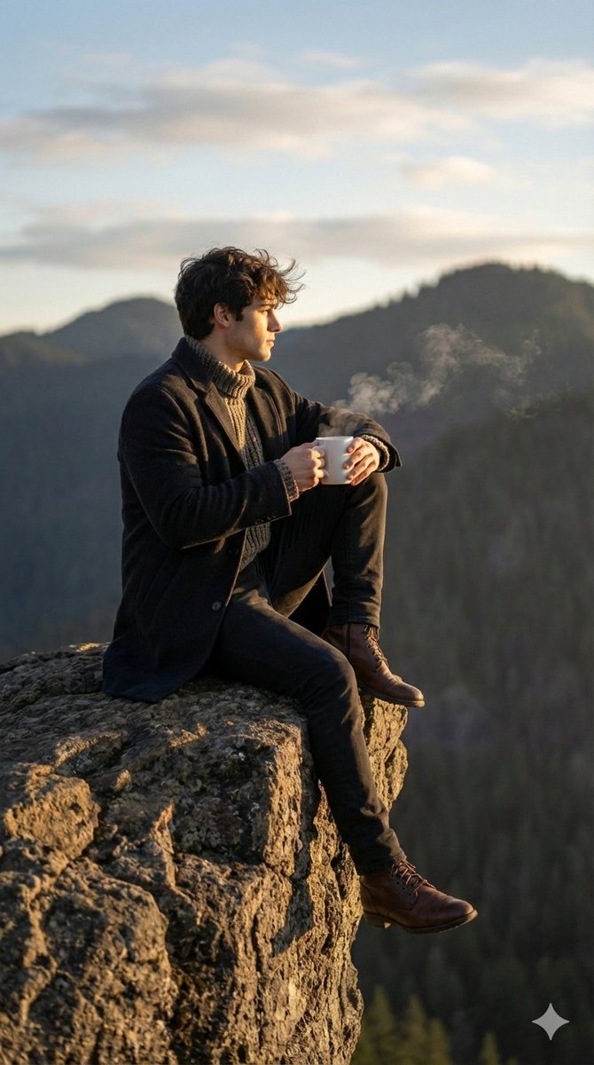 AI Prompt for Cinematic Cliff Edge Portrait with Sunrise or Sunset Mood