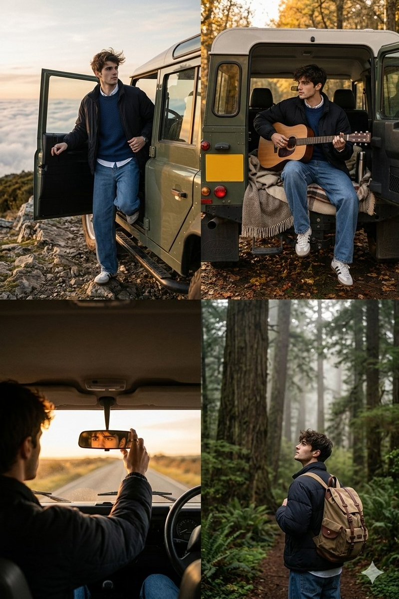 AI Prompt for Cinematic Collage of a Man and His Vehicle
