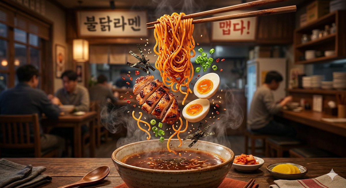 AI Prompt for Cinematic Deconstructed Buldak Ramen Photo