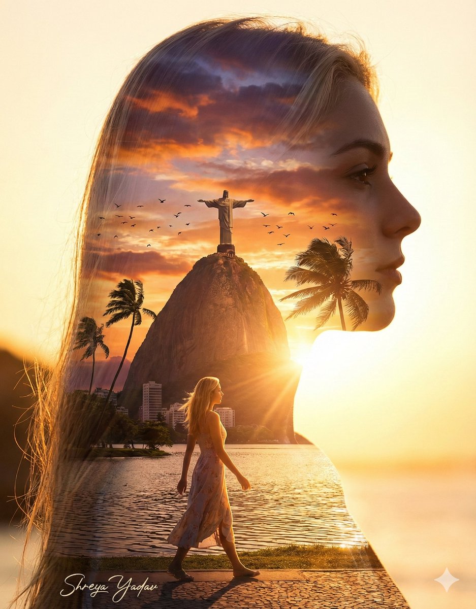 AI Prompt for Cinematic Double Exposure Portrait with Christ the Redeemer