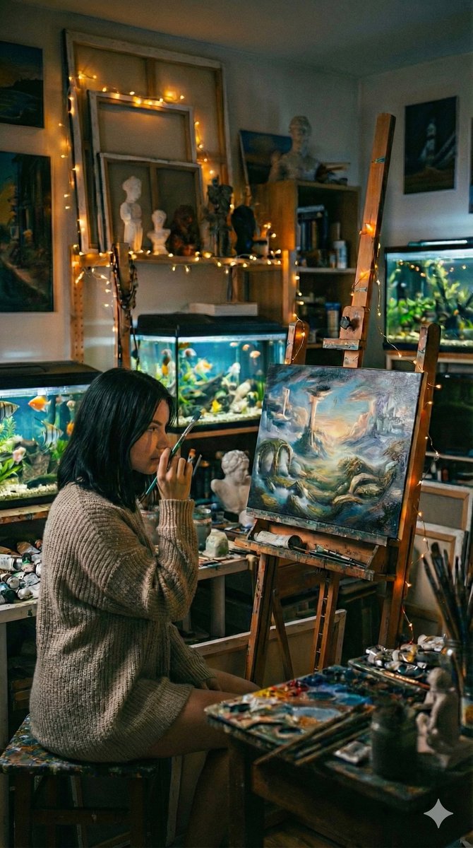 AI Prompt for Cinematic Fine-Art Portrait of Artist in Studio
