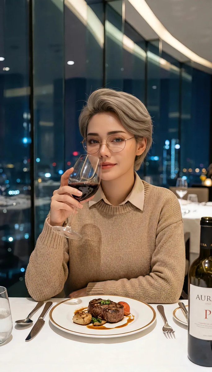 AI Prompt for Cinematic Fine Dining Restaurant Portrait: Elegant Nighttime Scene with Warm Lighting