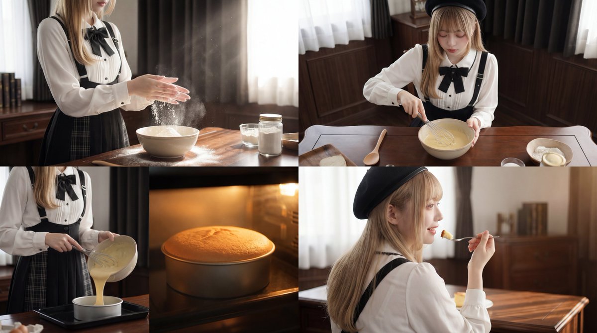 AI Prompt for Cinematic Food Photography: Sequenced Cake Making Process Video