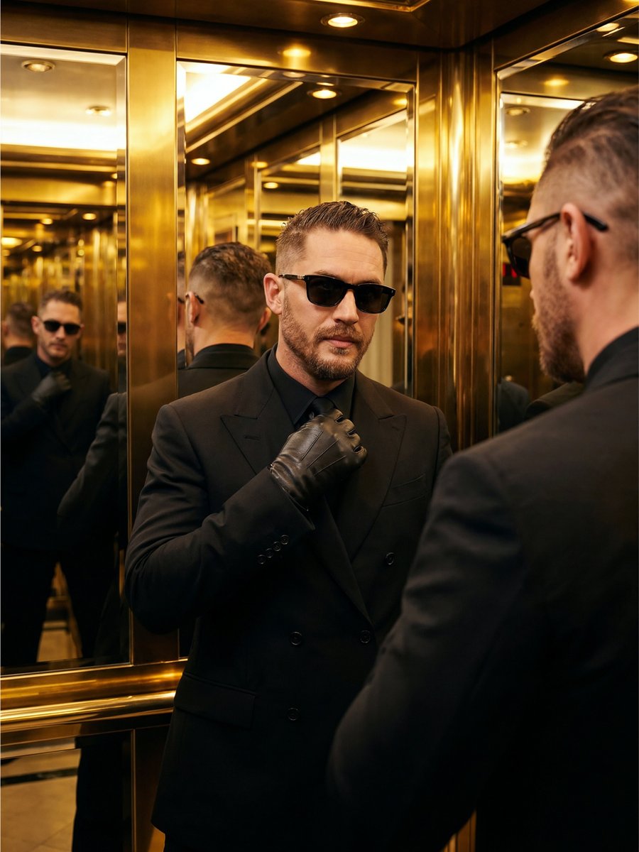 AI Prompt for Cinematic Golden Elevator Portrait Photography