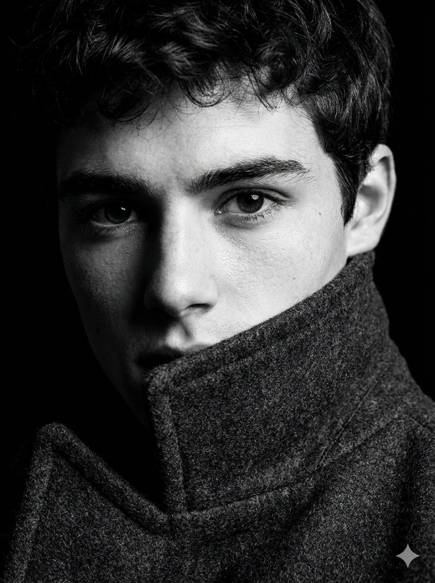 AI Prompt for Cinematic High-Contrast Black and White Portrait with Texture